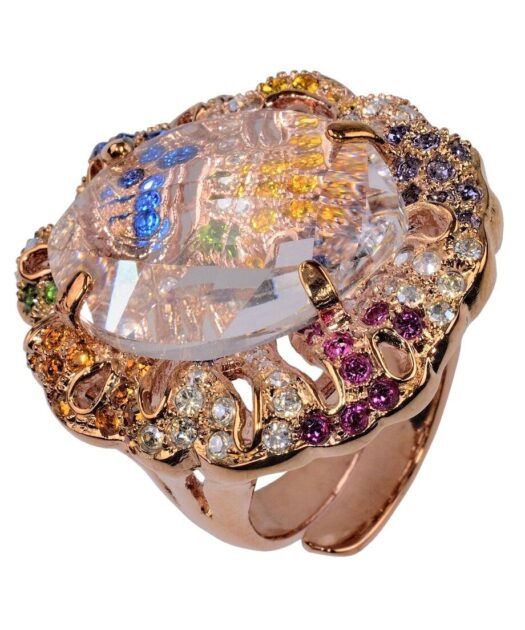 Anillo rococó oro rosa de plata 925 milésimas con cristales Swarovski de colores