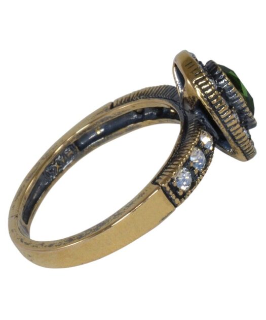 Anillo roseta con cristal Swarovski verde de plata bañada en oro vintage