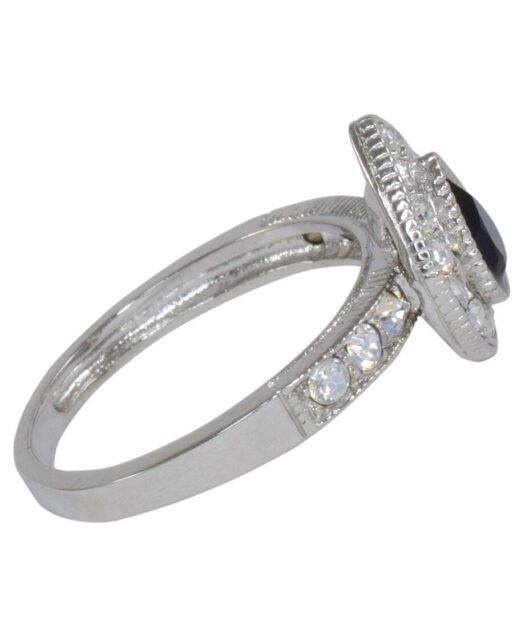 Anillo roseta con lágrima azul de plata de ley rodinada