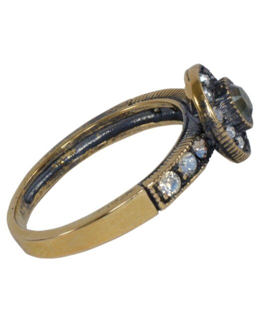Anillo roseta oro envejecido fabricado en plata con cristal Swarovski