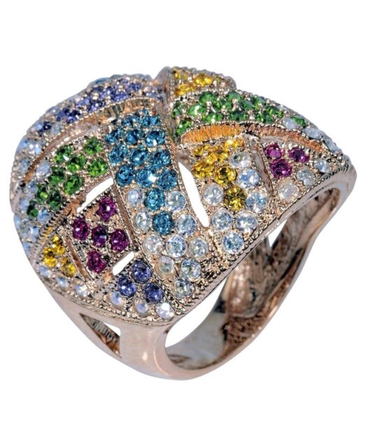 Anillo trenzado de colores en plata de ley con un baño de oro amarillo