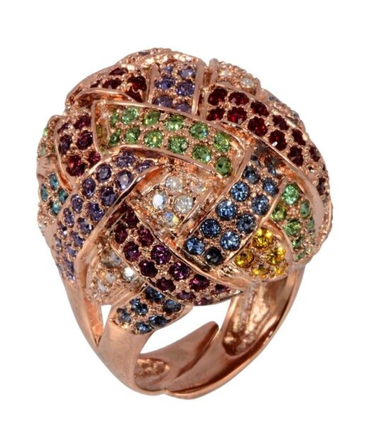 Anillo trenzado oro rosa de plata con cristales Swarovski de colores