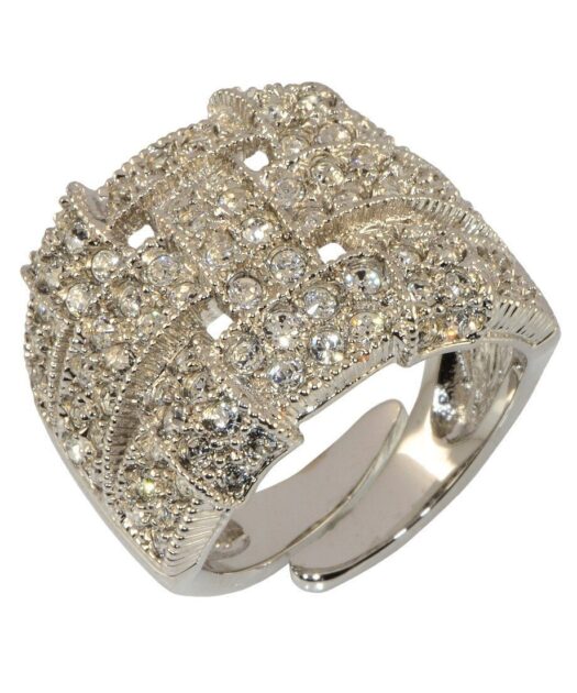 Anillo trenzado plata rodinada con cristales Swarovski blancos