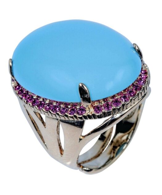 Anillo turquesa con cristales Swarovski violetas de plata de ley con baño de rodio