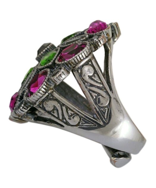 Anillo verde y morado de lágrimas en plata de ley rodinada con cristales Swarovski