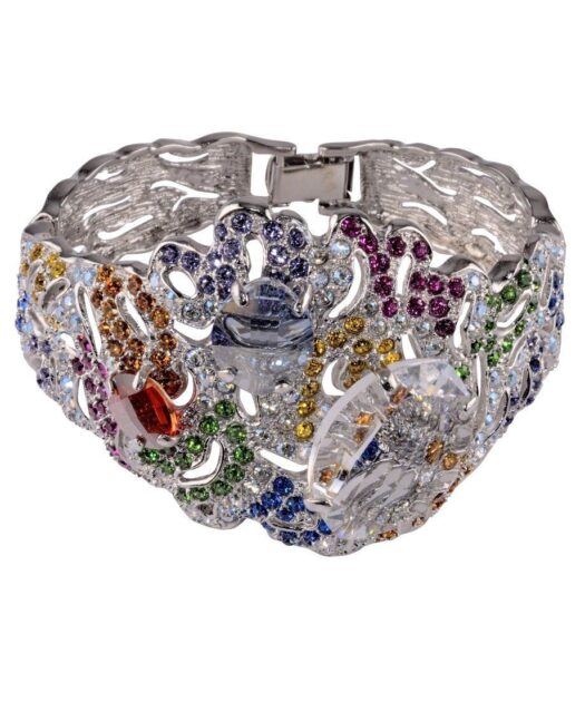 Brazalete ancho con Swarovski Elements de plata de ley rodinada