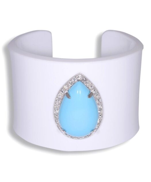 Brazalete blanco con turquesa de plata de ley y metacrilato