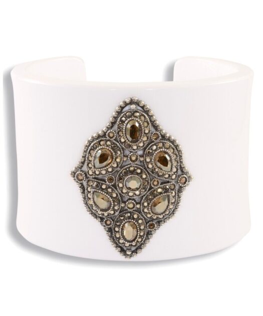 Brazalete blanco oro vintage de plata con cristales Swarovski dorados