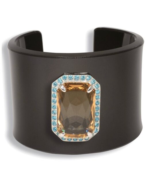 Brazalete negro de plata y metacrilato con cristales Swarovski marrones y azules