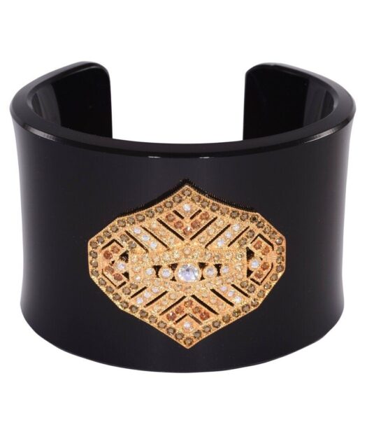 Brazalete negro oro amarillo y Swarovski de plata de ley en metacrilato