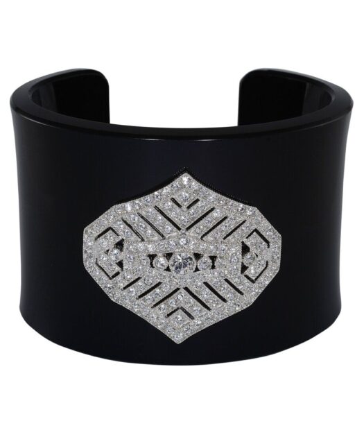 Brazalete negro plata rodinada con cristales Swarovski brillantes