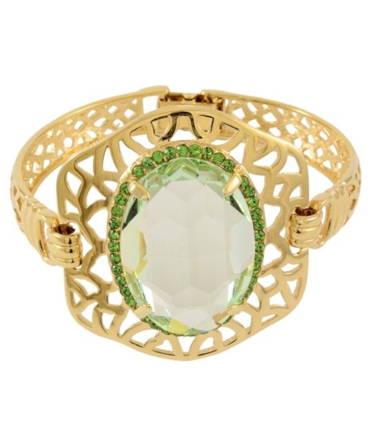 Brazalete oro amarillo con cristales verdes de Swarovski en plata de ley