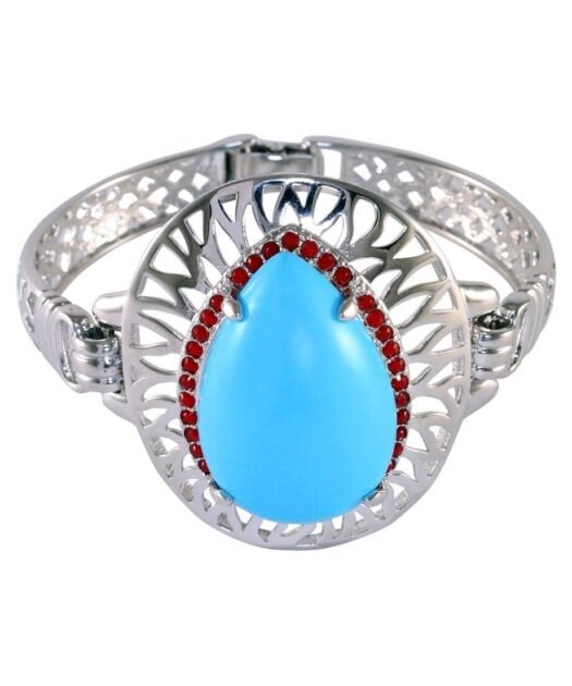 Brazalete plata con turquesa y cristales Swarovski de color granate