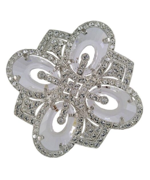Broche cristal Swarovski blanco de plata de ley bañada en rodio