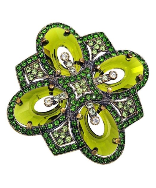 Broche cristal Swarovski verde de plata de primera ley