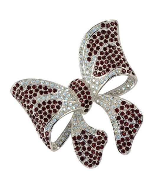 Broche en forma de lazo de plata rodinada con cristales Swarovski