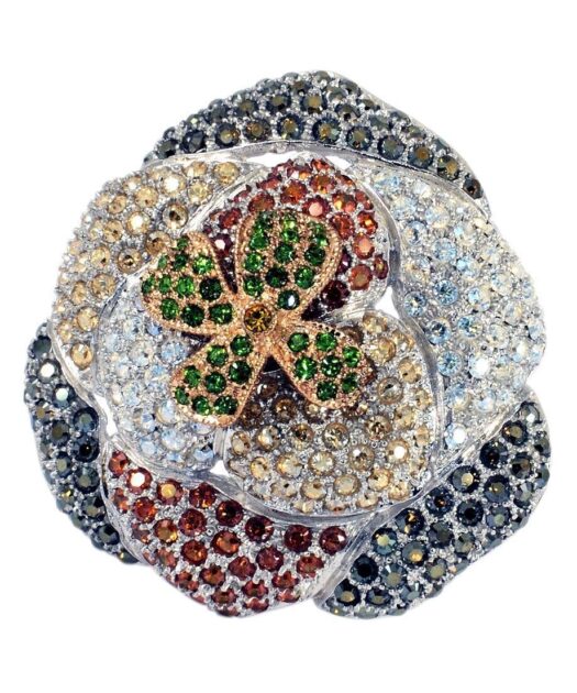 Broche flor de plata con cristales Swarovski de colores