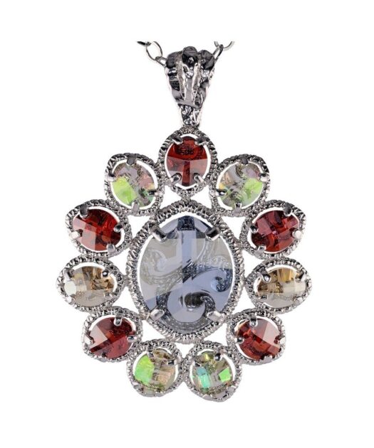 Colgante con cristales ovalados de colores en plata de primera ley