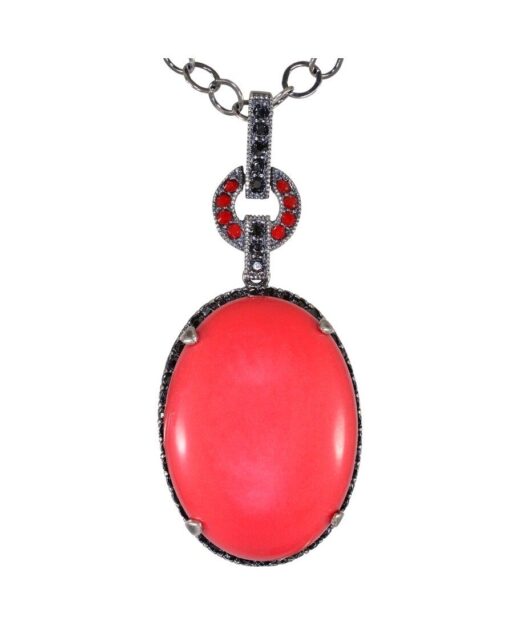 Colgante coral rojo de plata de ley con cristales Swarovski rojos y negros