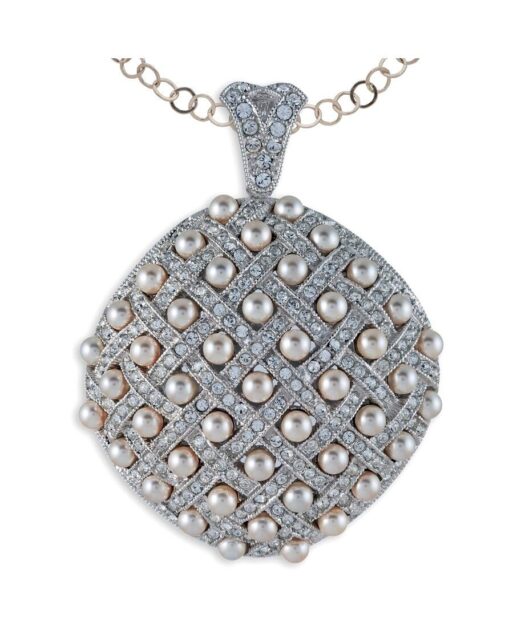 Colgante de plata con perlas en plata de ley rodinada con cadena a juego