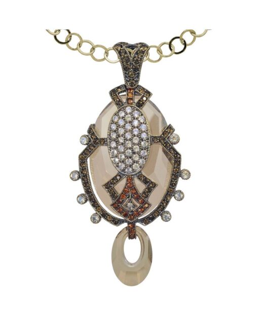 Colgante marrón de plata con cristales Swarovski y cadena a juego