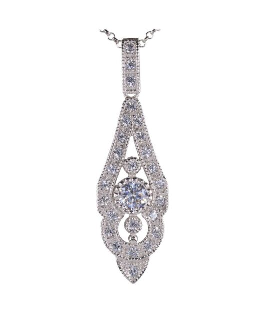 Colgante novia de plata rodinada con Swarovski Zirconia y cadena a juego