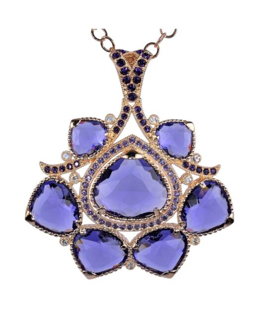 Colgante oro rosa con cristales Swarovski violetas de plata de ley