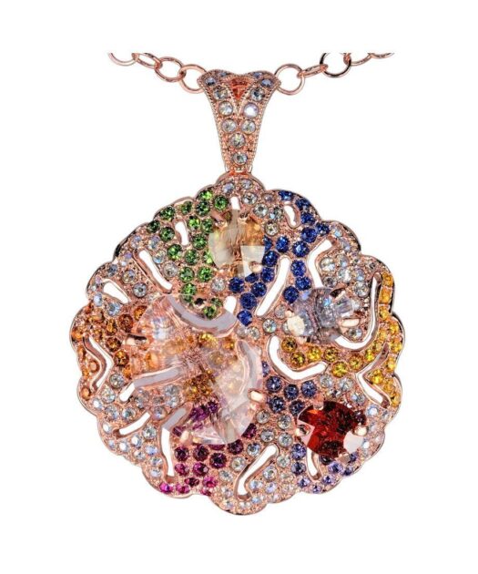 Colgante oro rosa multicolor de plata con cristales Swarovski y cadena a juego