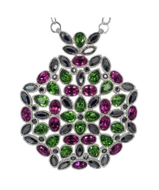 Colgante verde, morado y violeta de plata bañada en rodio con Swarovski