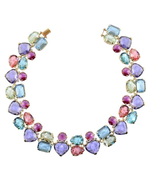 Collar con cristales Swarovski de varios colores de plata bañada en oro 18 K