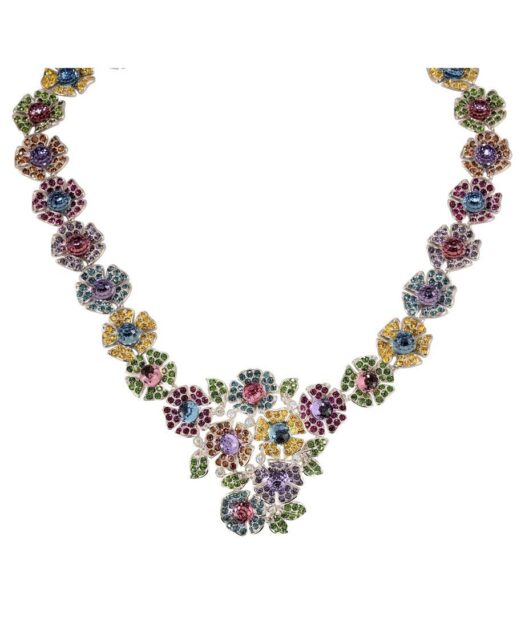 Collar de flores Swarovski de plata de ley en muchos colores