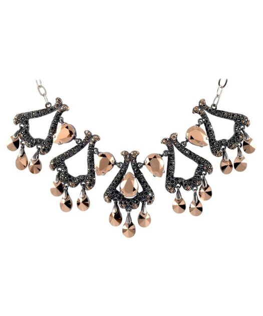 Collar fuego negro y dorado de plata de ley rodinada con cierre mosquetón