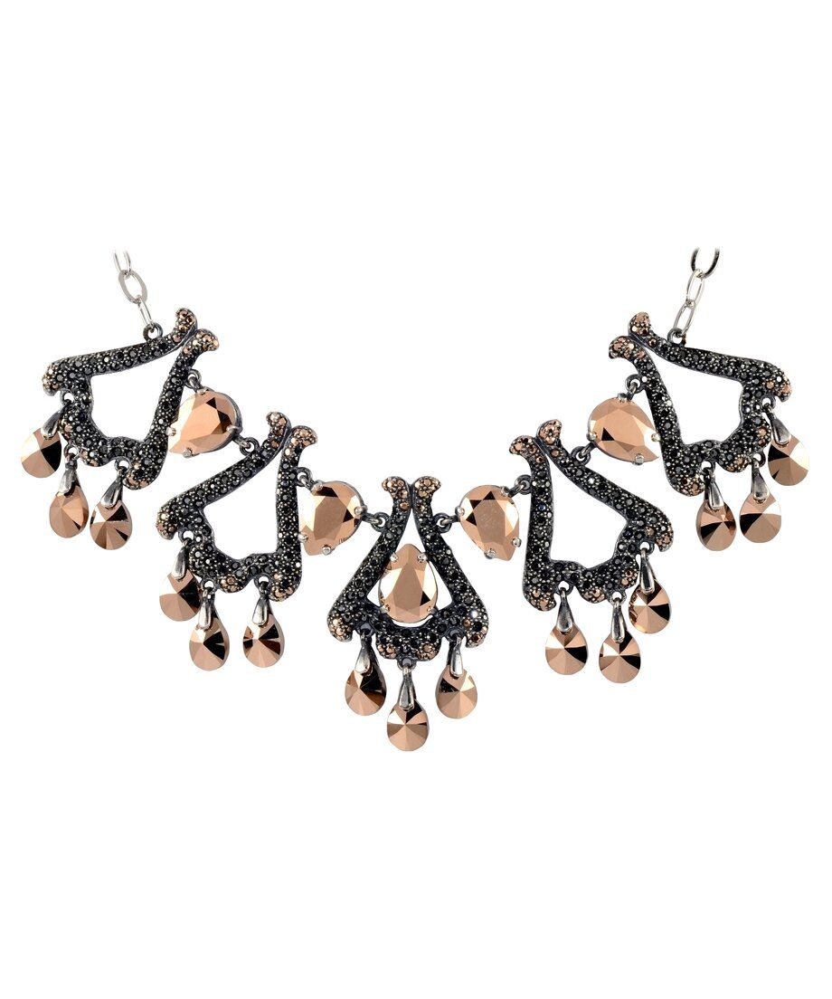 Collar fuego negro y dorado de plata de ley rodinada con cierre mosquetón Collar fuego negro y dorado de plata de ley rodinada con cierre mosquetón