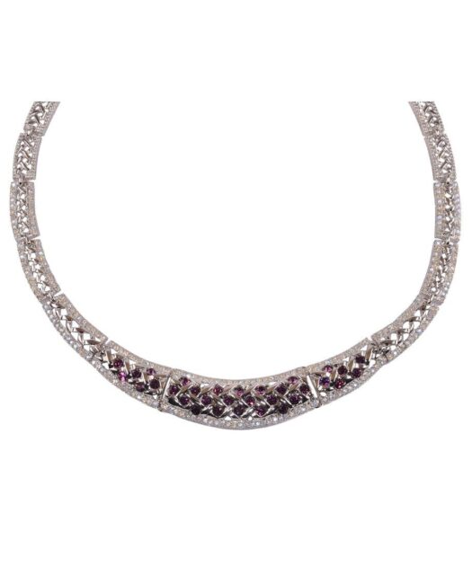 Collar trenzado de plata de ley rodinada con cristal Swarovski