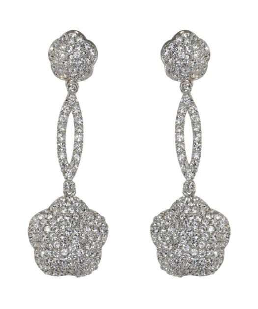 Pendientes alargados de pavé blanco con cristales Swarovski en plata de primera ley rodinada