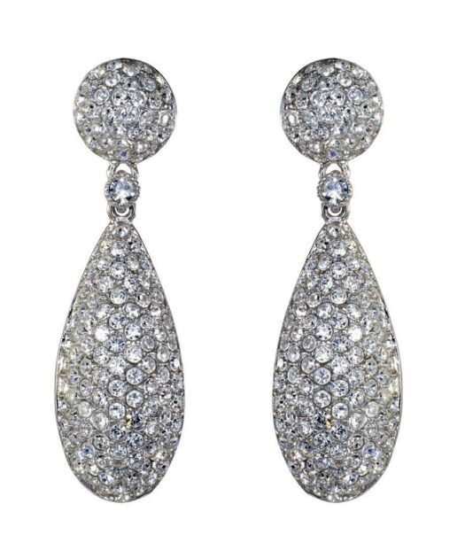 Pendientes articulados con pavé brillante de plata rodinada con cierres omega