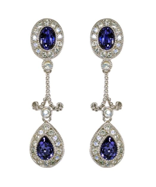Pendientes blancos y azules con rosetas de Swarovski Elements en plata rodinada