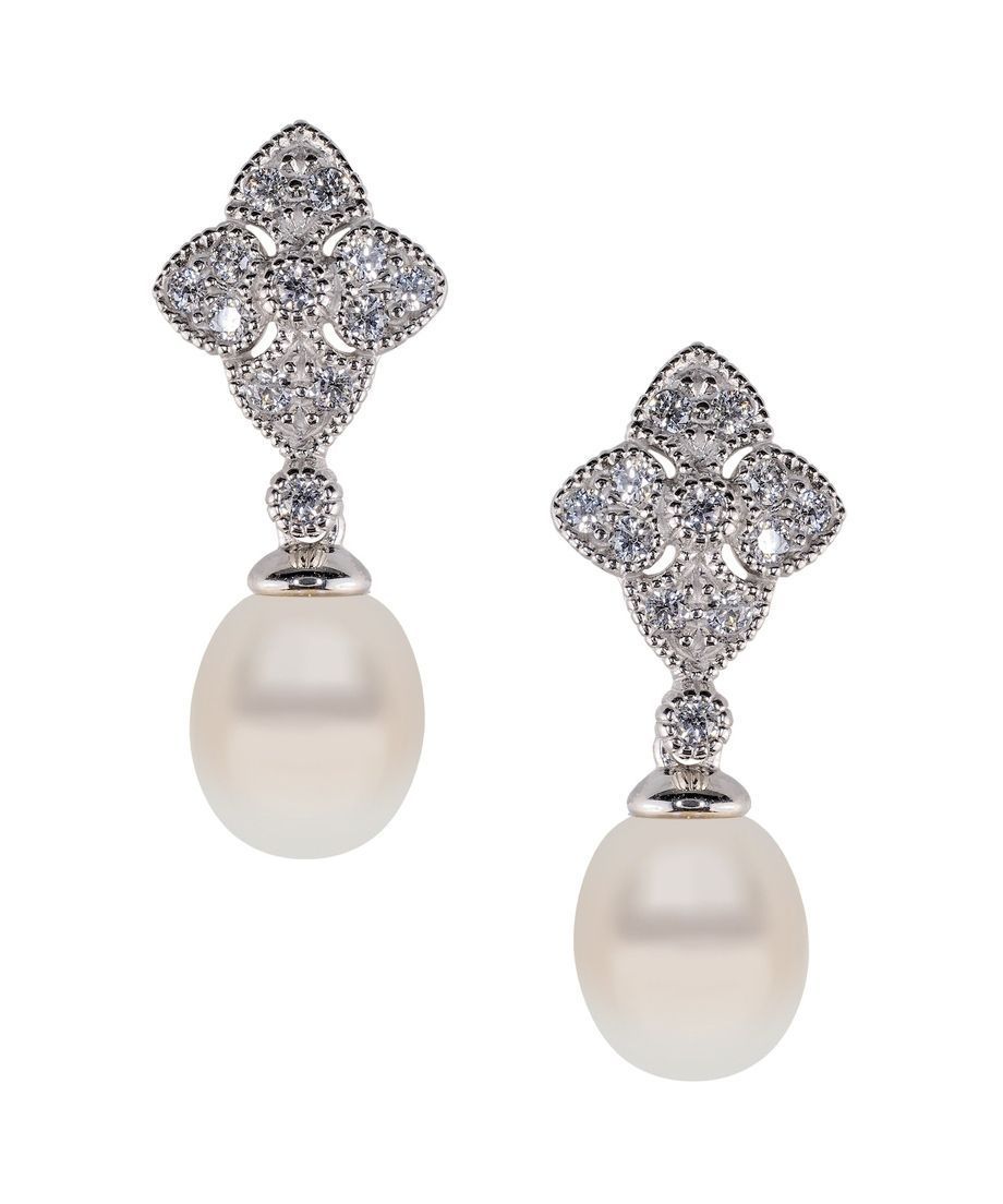 Pendientes circonitas Swarovski y perla de plata bañada en rodio Pendientes circonitas Swarovski y perla de plata bañada en rodio