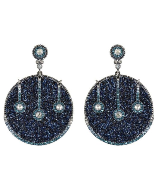 Pendientes círculos grandes pavé de plata rodinada con Swarovski Elements azules y negros