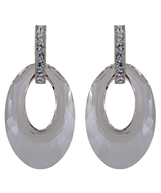 Pendientes con aro blanco de plata rodinada con cristales Swarovski