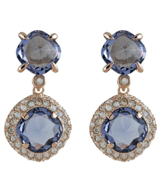 Pendientes con dos cristales Swarovski malvas de plata bañada en oro rosa
