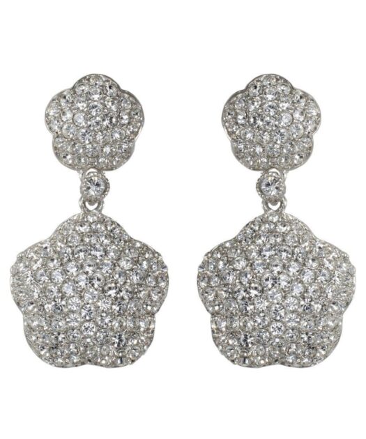 Pendientes con dos flores brillantes de plata rodinada y Swarovski Elements