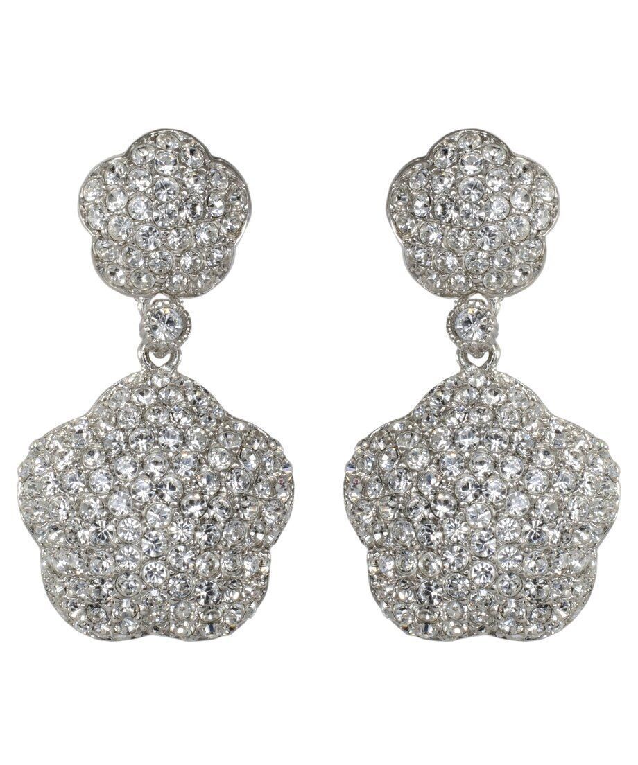 Pendientes con dos flores brillantes de plata rodinada y Swarovski Elements Pendientes con dos flores brillantes de plata rodinada y Swarovski Elements