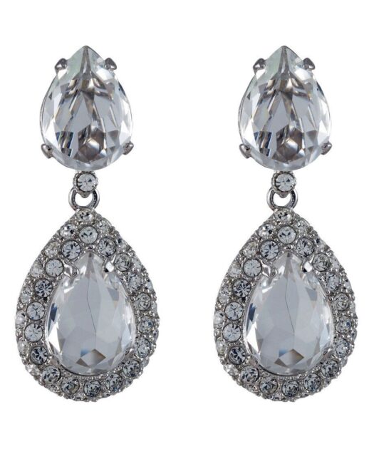Pendientes con dos lágrimas blancas de plata rodinada con cristal Swarovski