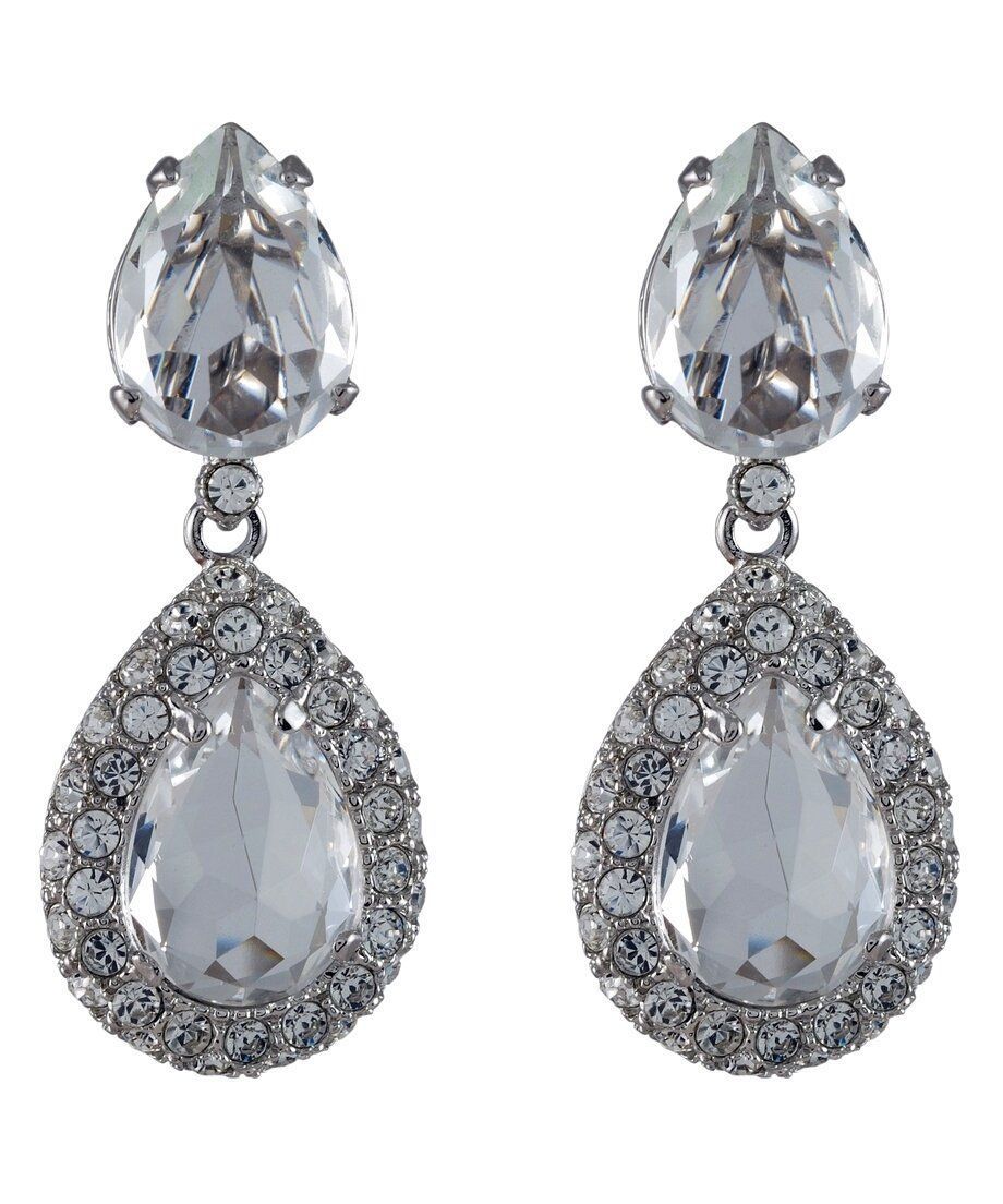 Pendientes con dos lágrimas blancas de plata rodinada con cristal Swarovski Pendientes con dos lágrimas blancas de plata rodinada con cristal Swarovski