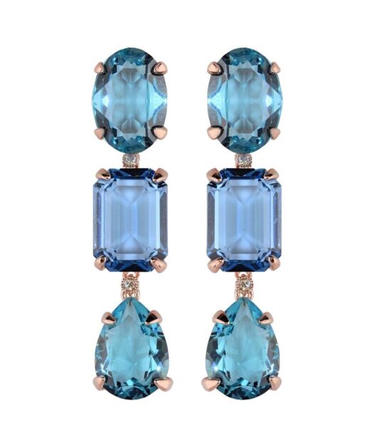 Pendientes con Swarovski Elements azules de plata bañada en oro rosa 18 K