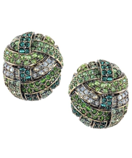 Pendientes con trenzas verdes de plata rodinada con cristal Swarovski