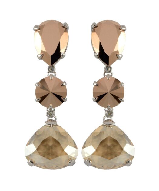 Pendientes con tres cristales Swarovski marrones de plata de ley rodinada