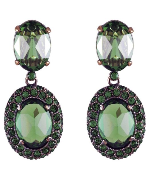 Pendientes con una roseta verde de plata bañada en oro vintage