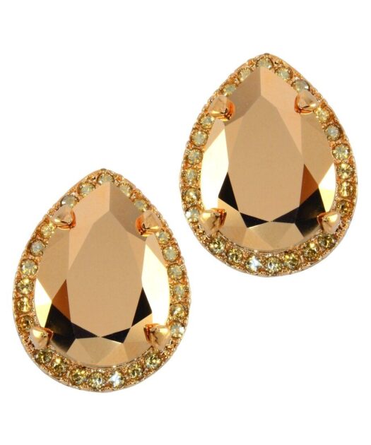 Pendientes cortos brillo metálico de plata bañada en oro 18 K con cristales Swarovski
